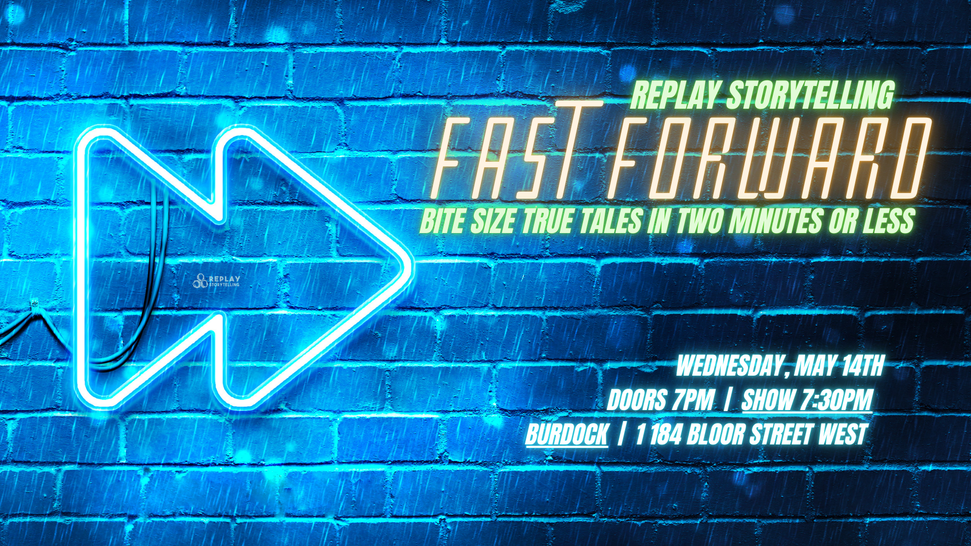 A poster for Fast Forward a storytelling show featuring two-minute short stories.