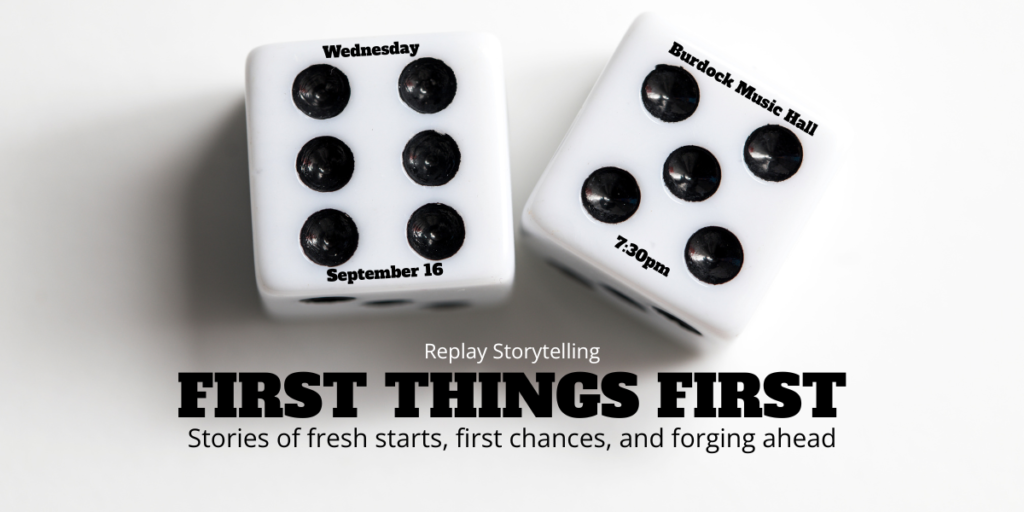 A poster graphic for First Things First on Wednesday, September 16, 2026 at 7:30pm, at the Burdock Music Hall
