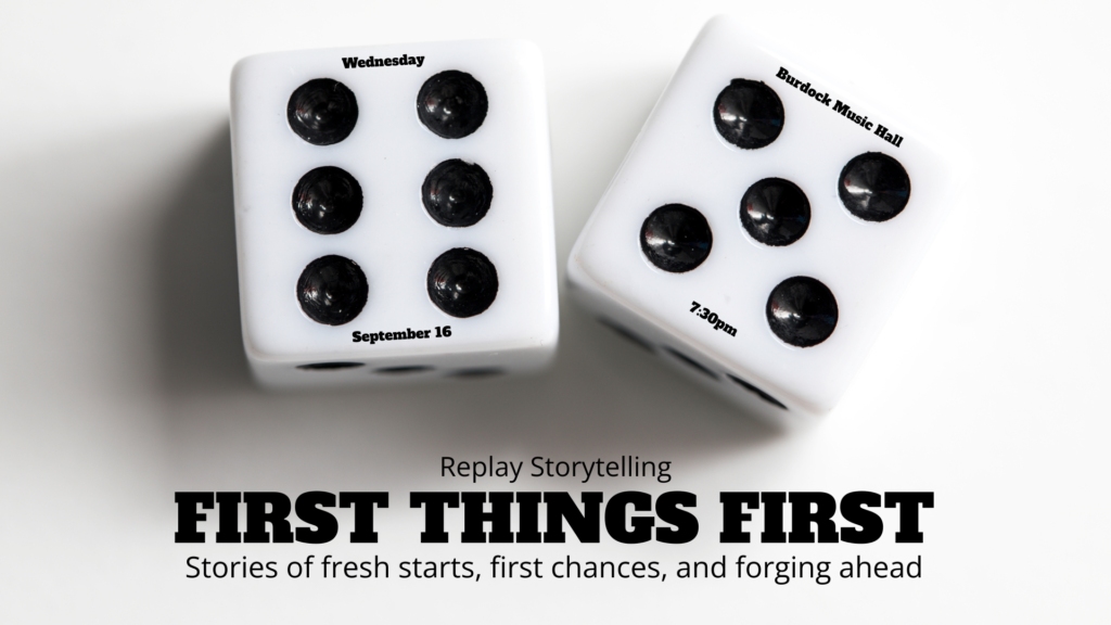 A poster graphic for First Things First on Wednesday, September 16, 2026 at 7:30pm, at the Burdock Music Hall